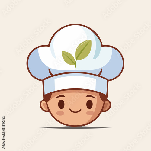 Chef headwear featuring sprouting fresh leaf conveys healthy culinary concept