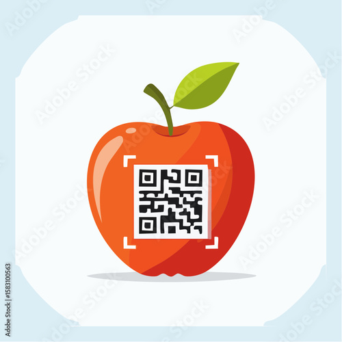 Red apple with Quick Response code instead of sticker displayed