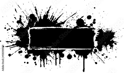 Abstract splattered paint border with irregular ink splash design