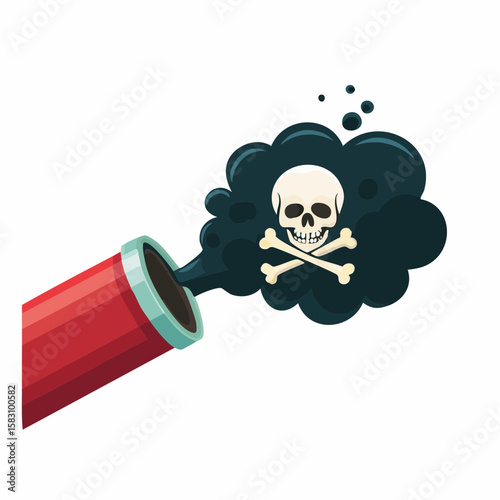 Car exhaust spews skull and crossbones smoke, showing pollution danger