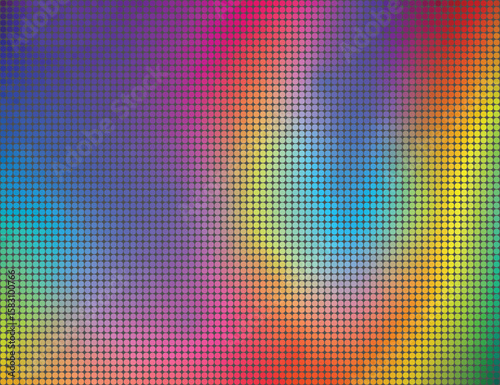 RGB monitor screen. Rainbow gradient background. Iridescent abstract color LED texture. Multicolored dot pattern. Vector