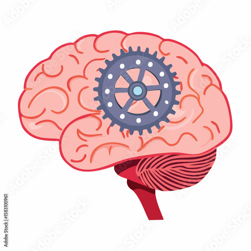 Human brain with clockwork mechanism symbolizing cognition