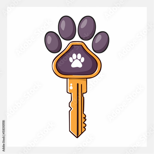 Golden key with paw print grants access to a loving home for furry friends