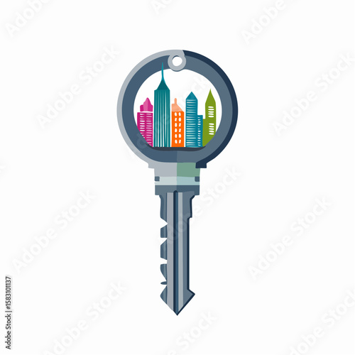 City skyline forms the teeth of a silver key, representing home ownership in New York