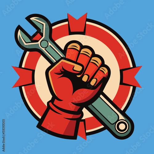 Labor Day Hand Holding Wrench.