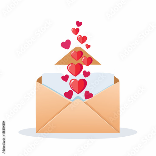 Letter reveals cascade of affectionate hearts as it is opened with sweet notes