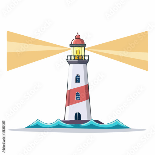 Key beam emitted from tall coastal Lighthouse to unlock passage