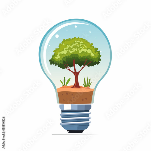 Lightbulb terrarium growing a tree showing environmental preservation