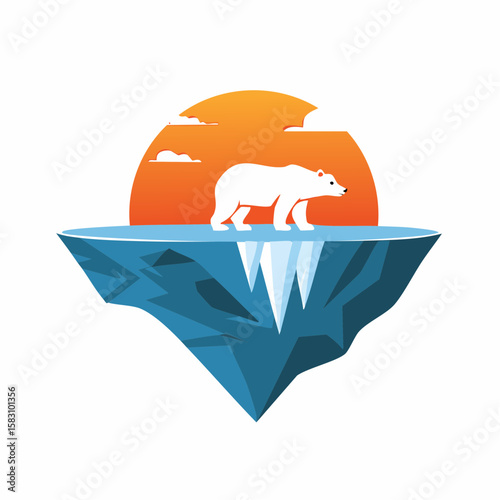 Polar Bear walks on Iceberg during Sunset in the North Pole