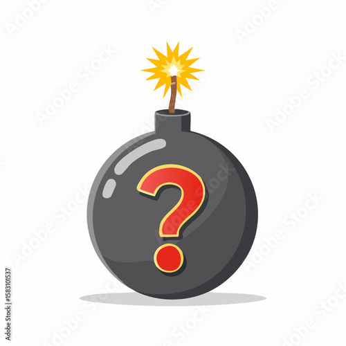 Explosive idea concept question mark shaped on round bomb with lit fuse