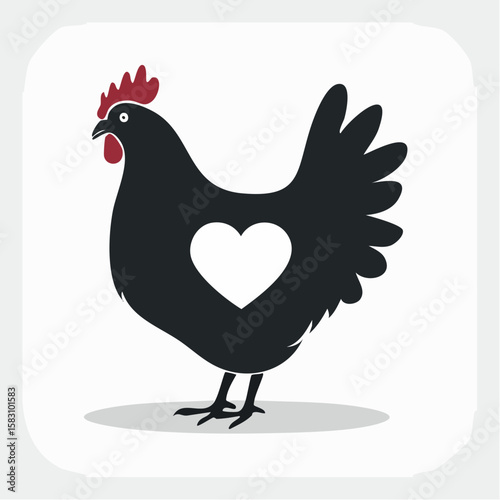 Chicken silhouette with heart emblem farm animal fowl graphic