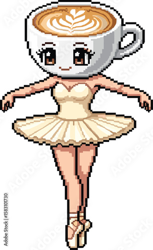 Pixel Art of a Ballerina Head Made of Cappuccino Foam. Brainrot Anomali.