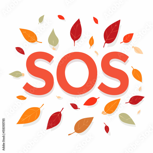 Simple sos message spelled out with fallen leaves in Autumn season