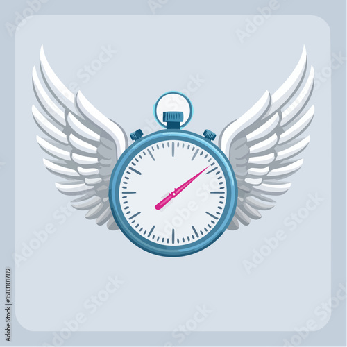 Flying stopwatch with wings symbolizes urgency and passing of time