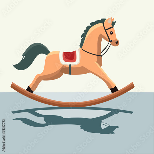Rocking horse casts a galloping stallion shadow, daytime indoors