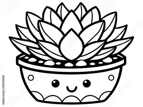 Adorable kawaii succulent plant in a cute smiling pot