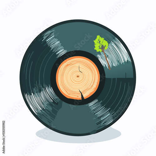 Vinyl record features tree rings as grooves, blending nature and music