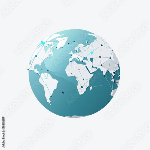 Globe displays continents connected by digital nodes and global network