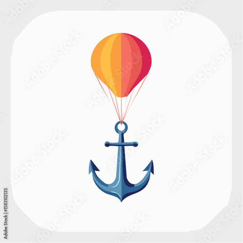 Blue anchor floats upwards, lifted by a single colored balloon in the sky