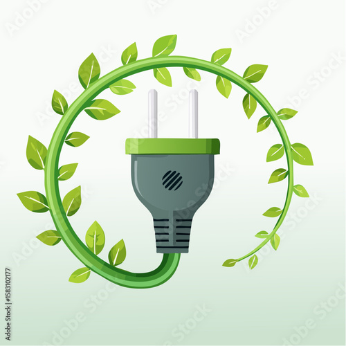 Electric plug with vine cord showing green energy source concept