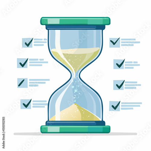 Hourglass with checklist icons indicates progress or time running out