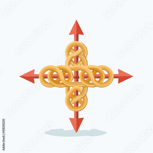 Braided arrow formed from three smaller arrows, cross directional