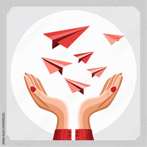 Hands releasing paper airplanes upward into the sky, a concept of freedom