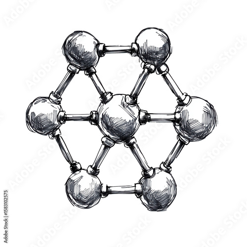 Molecule model or structure of the substance concept. Molecule structure science chemistry atom connection sketch drawing isolated