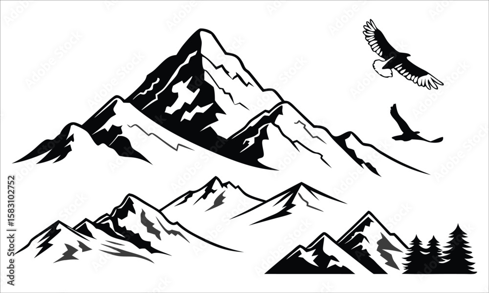 Fototapeta premium Majestic mountains with soaring eagles birds flying