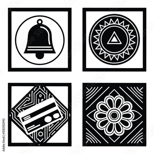 black and white icons set
