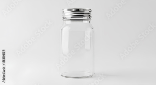 Fototapeta Naklejka Na Ścianę i Meble -  Blank clear glass spice jar mockup with screw-on metal lid