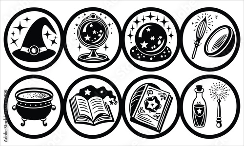 Witchcraft symbols collection magic cauldron