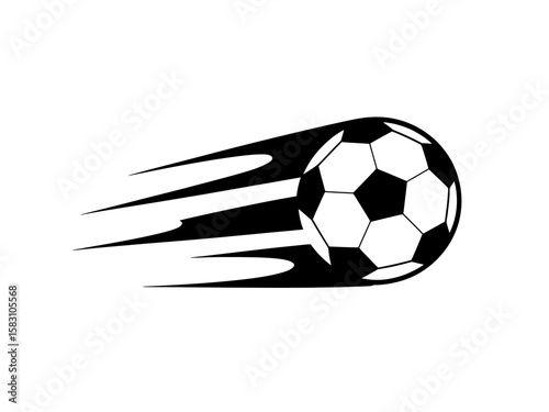 Dynamic black and white soccer ball in motion with speed lines