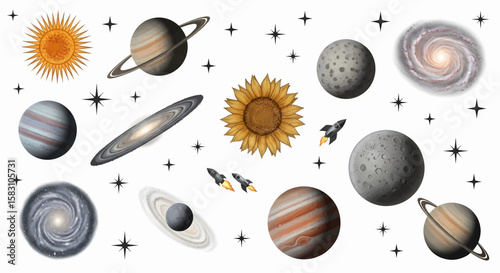 Cosmic Vector Collection Planets, Stars, and Space Illustration 