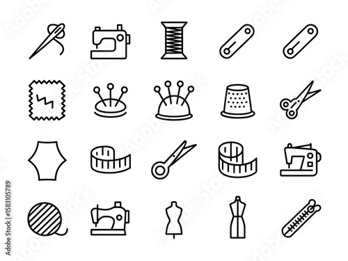 Collection of sewing and tailoring icons representing various craft and tailoring tools