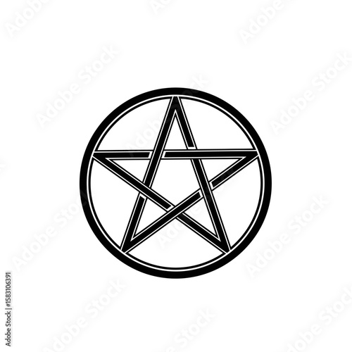 Vector art of a black pentagram in a circle isolated on white background