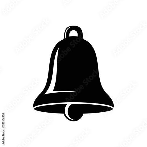 Vector art of a black bell rings out, isolated on white background, signaling a message