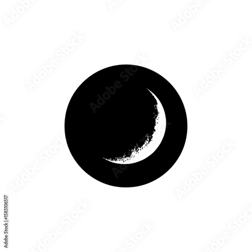 Vector art of a crescent moon shines brightly against a dark, circular backdrop