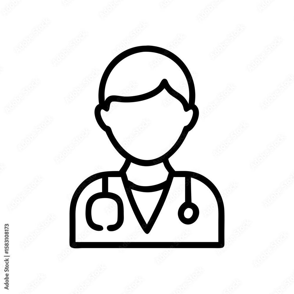 Fototapeta premium Outline icon of doctor with stethoscope