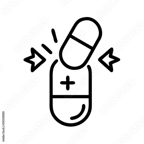 Capsule icon with breaking effect in outline style