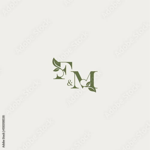 organic leaf logo FM luxury wedding monogram design bold initial concept letter