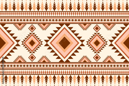 Seamless ethnic geometric pattern featuring intricate diamonds and sharp triangles in shades of brown orange and cream