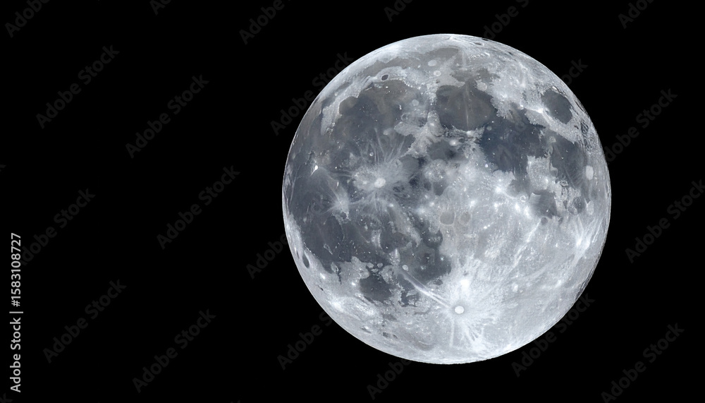 Obraz premium Luna llena satélite terrestre sobre un cielo negro de noche en el dia internacional de la luna