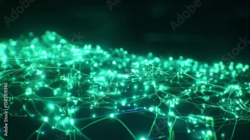 Digital Neural Network: A captivating visualization of interconnected nodes, illuminated with a vibrant green glow, symbolizing the complex web of digital neural networks.