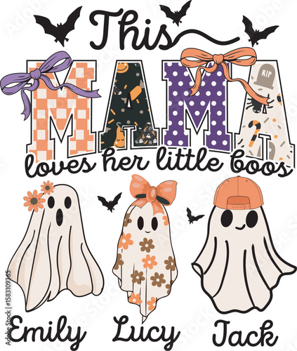 Mama Loves Her Boos Personalized Halloween Mama Ghost T shirt Design