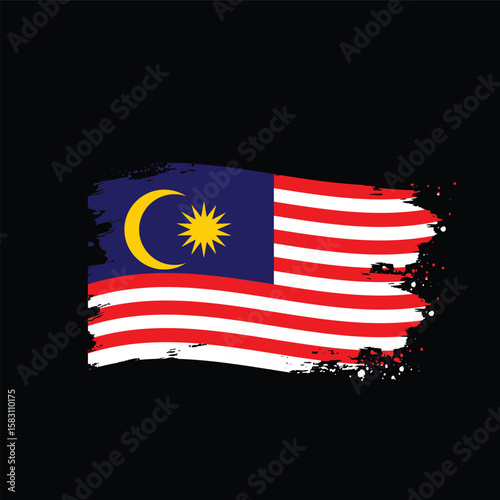 Malaysian Flag with brush effect, grunge texture. Malaysian Independence Day. 
Distressed grunge malaysia flag vector illustration.