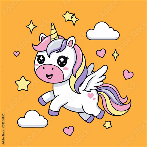 kawaii unicorn vector