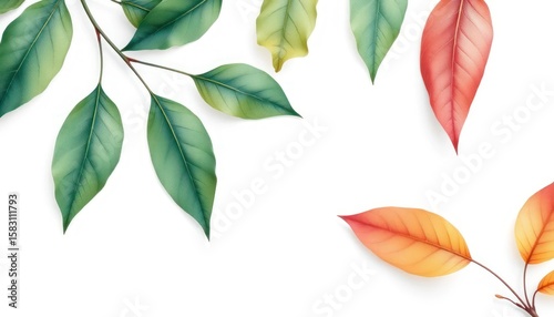 Watercolor illustration of leaves in vibrant colors, perfect for any design
