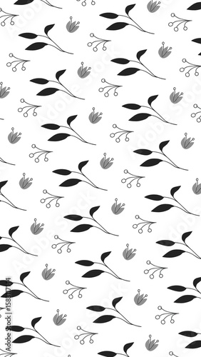 black and white seamless pattern, seamless leaf pattern, wrapping paper design