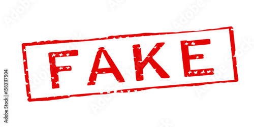 Red stamp with the word fake on white background  